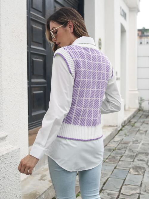 Plaid V - Neck Sweater Vest - dellidu.com - 100100890220269 - Lavender - e93e64e954514233b501f3b9d83ef2db - Min - M - e93e64e954514233b501f3b9d83ef2db - Min - 100100890220269 - Trendsi