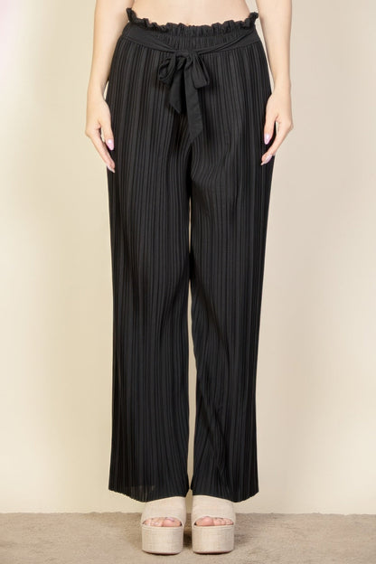 Pleated Stretch Crepe Wide Leg Tie Front Pants - dellidu.com - Black - product image - S - product image - wh2000637.S.Black - dellidu.com