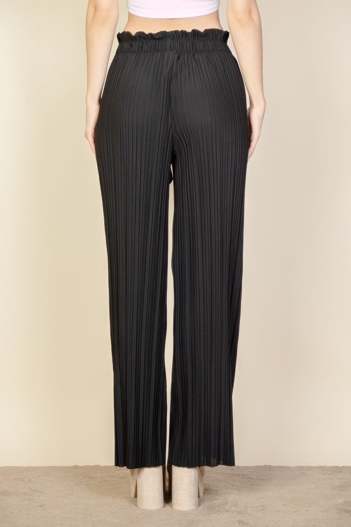 Pleated Stretch Crepe Wide Leg Tie Front Pants - dellidu.com - Black - product image - S - product image - wh2000637.S.Black - dellidu.com