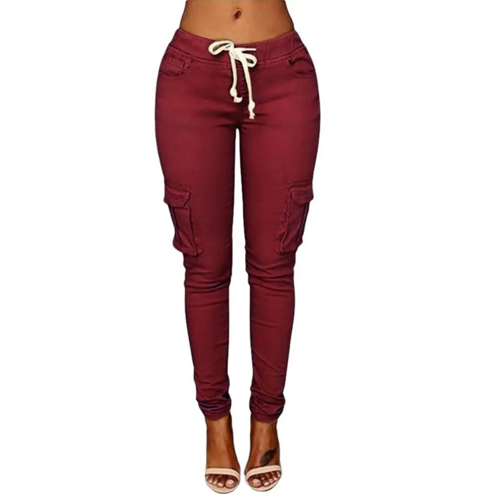 Plus Size High Waist Cargo Pants for Women - dellidu.com - Wine Red - Plus Size High Waist Cargo Pants for Women - S - Plus Size High Waist Cargo Pants for Women - 14:201447514#Wine Red;5:100014064 - dellidu.com