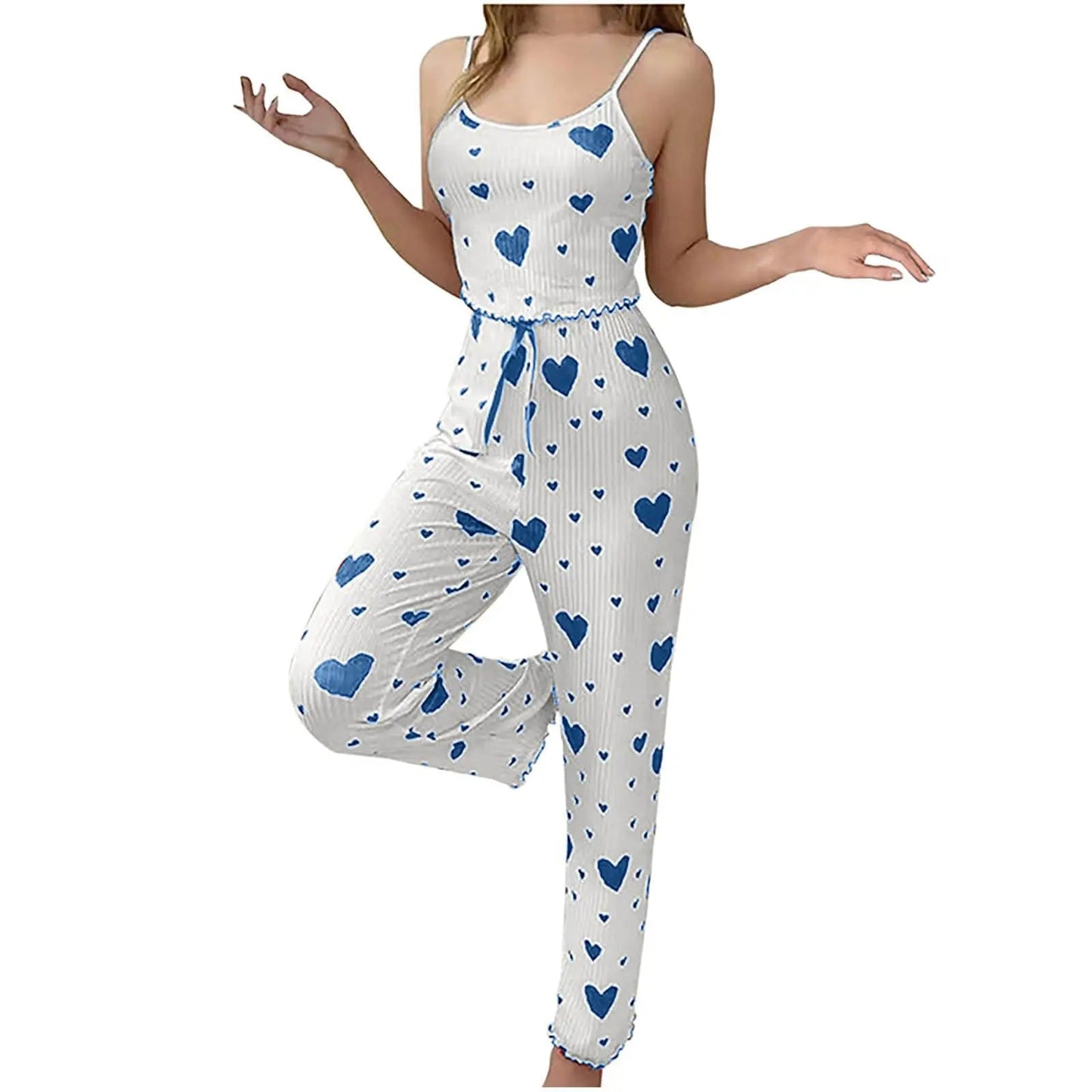 Plus Size Women’s Pajama Set - 2 Piece Vest & Trousers - dellidu.com - White and Blue - Plus Size Women’s Pajama Set - 2 Piece Vest & Trousers - XL - Plus Size Women’s Pajama Set - 2 Piece Vest & Trousers - 14:173#White and Blue;5:100014065 - dellidu.com