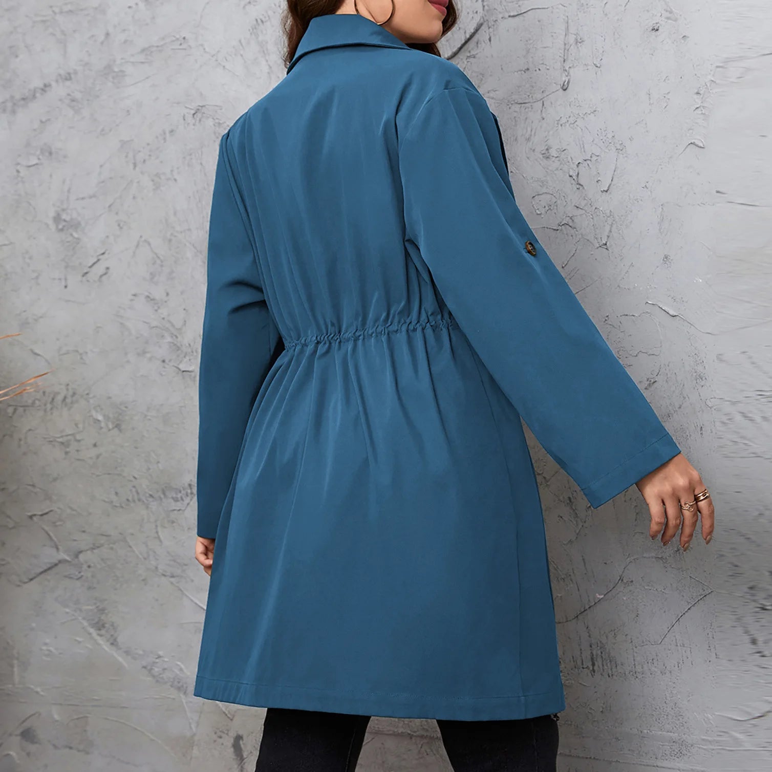 Plus Size Women's Winter Mid Length Coat with Turn Down Collar - dellidu.com - Blue - Plus Size Women's Winter Mid Length Coat with Turn Down Collar - 3XL - Plus Size Women's Winter Mid Length Coat with Turn Down Collar - 14:173;5:115781 - dellidu.com