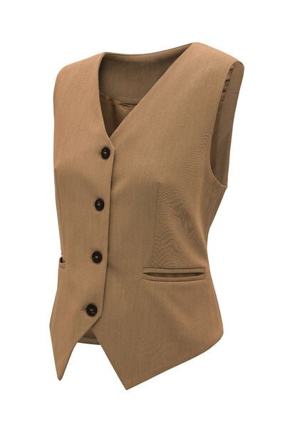 Pocketed Button - Up Vest - dellidu.com - 100100562426324 - Camel - 3b671c90 - f34b - 4c2d - a760 - e3308977ca04 - Min - S - 3b671c90 - f34b - 4c2d - a760 - e3308977ca04 - Min - 100100562426324 - Trendsi