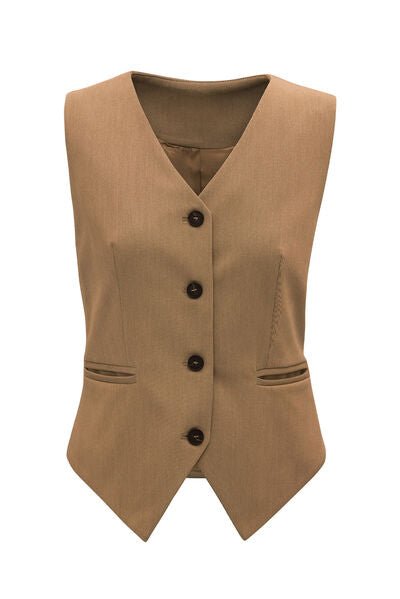 Pocketed Button - Up Vest - dellidu.com - 100100562426324 - Camel - ce5da6fb - f90c - 4b88 - 8da4 - 5afcf77f40bf - Min - S - ce5da6fb - f90c - 4b88 - 8da4 - 5afcf77f40bf - Min - 100100562426324 - Trendsi