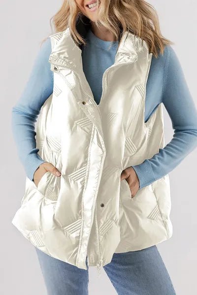 Pocketed Textured Zip Up Vest Coat - dellidu.com - 100100391975597 - White - e1c5bf70 - 0733 - 45c3 - 9843 - 5da485a573c5 - Min - 2XL - e1c5bf70 - 0733 - 45c3 - 9843 - 5da485a573c5 - Min - 100100391975597 - Trendsi