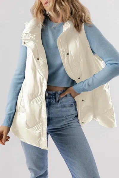 Pocketed Textured Zip Up Vest Coat - dellidu.com - 100100391975597 - White - 19de99ee - f818 - 4c39 - 8a00 - f67da483e2d2 - Min - 2XL - 19de99ee - f818 - 4c39 - 8a00 - f67da483e2d2 - Min - 100100391975597 - Trendsi