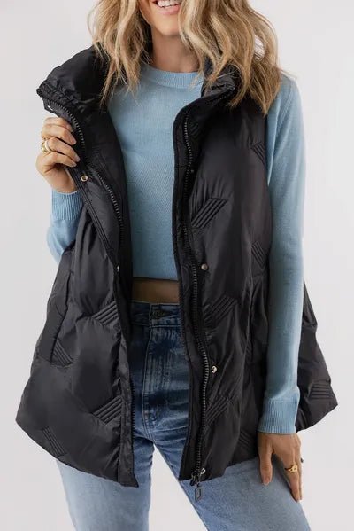 Pocketed Textured Zip Up Vest Coat - dellidu.com - 100100391978792 - Black - 1c333629 - 622f - 4ab0 - 9a5a - 7905a3117e0e - Min - L - 1c333629 - 622f - 4ab0 - 9a5a - 7905a3117e0e - Min - 100100391978792 - Trendsi