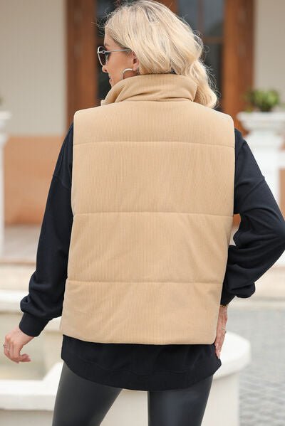 Pocketed Zip Up Turtleneck Vest Coat - dellidu.com - 100100710401152 - Tan - 518e9d9e - 9caf - 4738 - aa00 - dd955ec4b407 - Min - S - 518e9d9e - 9caf - 4738 - aa00 - dd955ec4b407 - Min - 100100710401152 - Trendsi