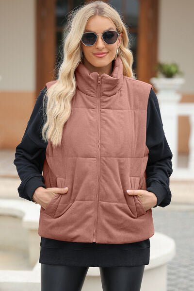 Pocketed Zip Up Turtleneck Vest Coat - dellidu.com - 100100710406020 - Dusty Pink - a6fa4cf8 - 8bb1 - 4a8d - 93d2 - 8e8415a0644f - Min - S - a6fa4cf8 - 8bb1 - 4a8d - 93d2 - 8e8415a0644f - Min - 100100710406020 - Trendsi