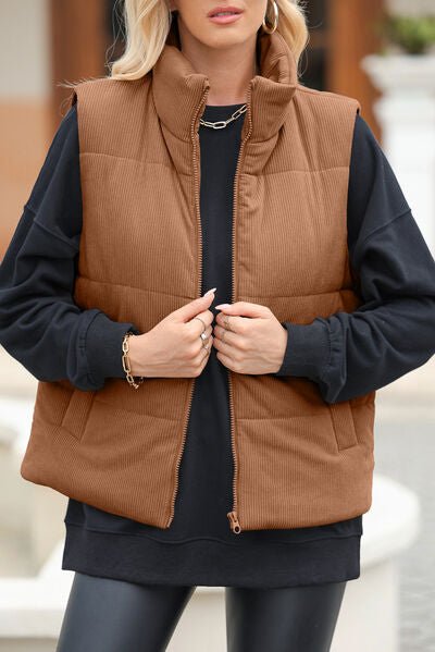 Pocketed Zip Up Turtleneck Vest Coat - dellidu.com - 100100710401974 - Brown - ab52e159 - 2b3b - 4848 - 86e2 - dfcbd7eb10d0 - Min - S - ab52e159 - 2b3b - 4848 - 86e2 - dfcbd7eb10d0 - Min - 100100710401974 - Trendsi