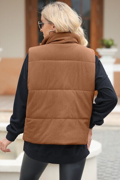 Pocketed Zip Up Turtleneck Vest Coat - dellidu.com - 100100710401974 - Brown - 7871e24e - cc6a - 47e7 - bfba - 311af6f3db8e - Min - S - 7871e24e - cc6a - 47e7 - bfba - 311af6f3db8e - Min - 100100710401974 - Trendsi