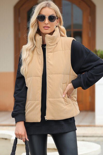 Pocketed Zip Up Turtleneck Vest Coat - dellidu.com - 100100710401152 - Tan - d3ac0277 - 56be - 46a3 - 9d4d - dee57b628bfb - Min - S - d3ac0277 - 56be - 46a3 - 9d4d - dee57b628bfb - Min - 100100710401152 - Trendsi