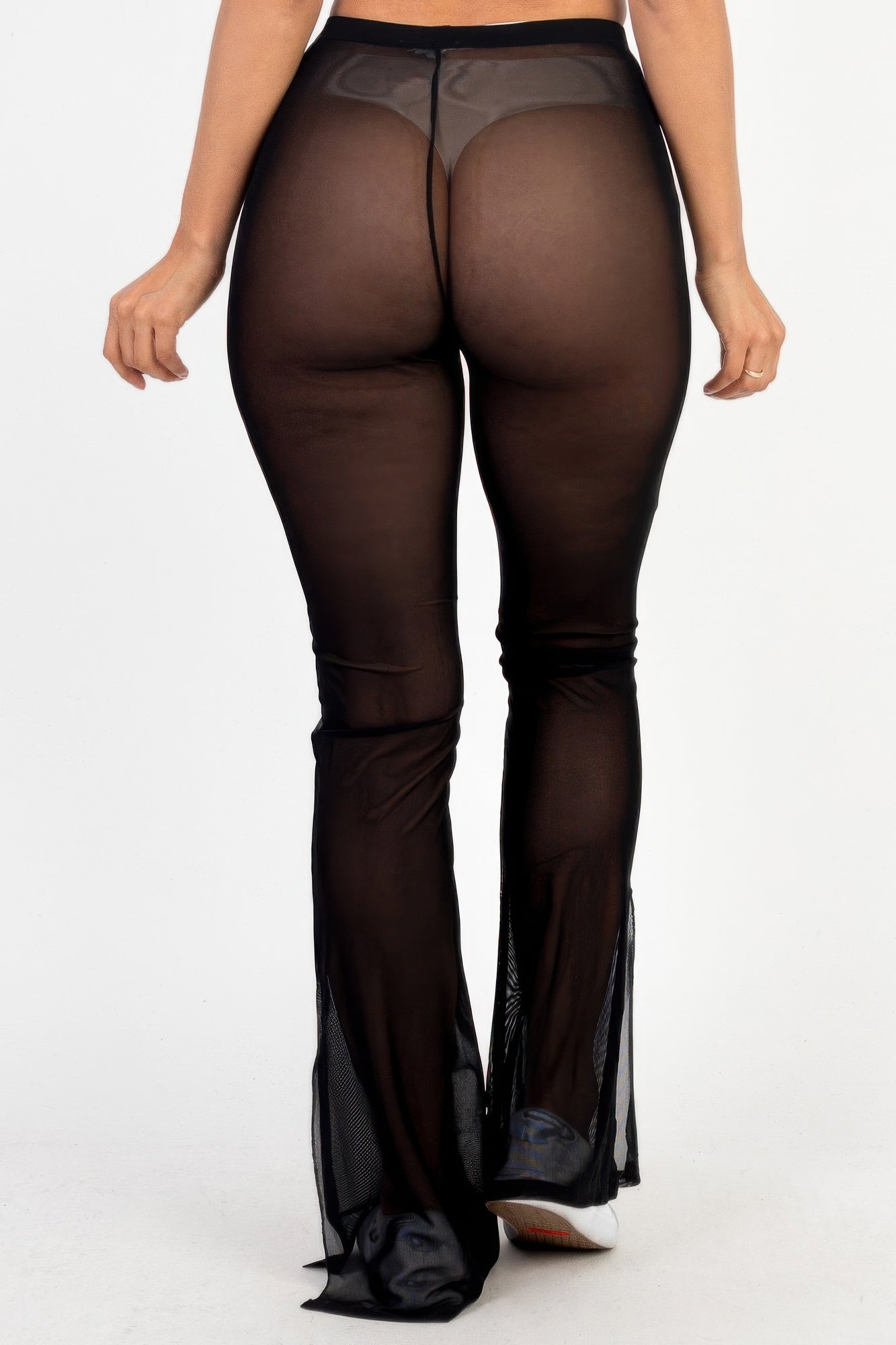 Poly Mesh Front Slit High Waist Flared Pants - dellidu.com - Black - product image - S - product image - wh2000652.S.Black - dellidu.com