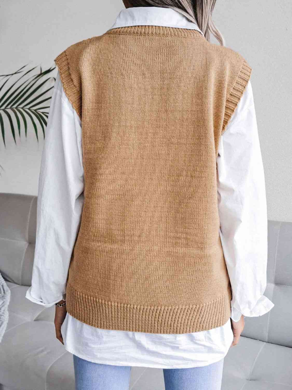 Round Neck Openwork Capped Sleeve Sweater Vest - dellidu.com - 100100325151753 - Khaki - ad278b325e23428e89164e44c36d42ee - Min - M - ad278b325e23428e89164e44c36d42ee - Min - 100100325151753 - Trendsi