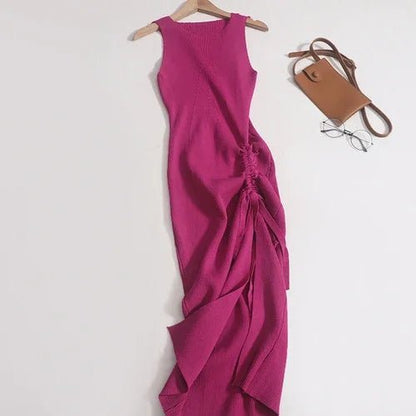 Sexy Drawstring Split Sleeveless Maxi Dress for Women - dellidu.com - Rose Red - Sexy Drawstring Split Sleeveless Maxi Dress for Women - One Size - Sexy Drawstring Split Sleeveless Maxi Dress for Women - 14:200211869;5:200003528 - dellidu.com