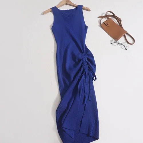 Sexy Drawstring Split Sleeveless Maxi Dress for Women - dellidu.com - Dark Blue - Sexy Drawstring Split Sleeveless Maxi Dress for Women - One Size - Sexy Drawstring Split Sleeveless Maxi Dress for Women - 14:771#Dark Blue;5:200003528 - dellidu.com