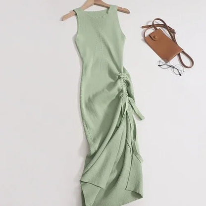 Sexy Drawstring Split Sleeveless Maxi Dress for Women - dellidu.com - green - Sexy Drawstring Split Sleeveless Maxi Dress for Women - One Size - Sexy Drawstring Split Sleeveless Maxi Dress for Women - 14:175;5:200003528 - dellidu.com