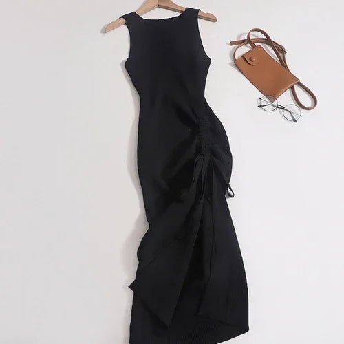 Sexy Drawstring Split Sleeveless Maxi Dress for Women - dellidu.com - black - Sexy Drawstring Split Sleeveless Maxi Dress for Women - One Size - Sexy Drawstring Split Sleeveless Maxi Dress for Women - 14:193;5:200003528 - dellidu.com