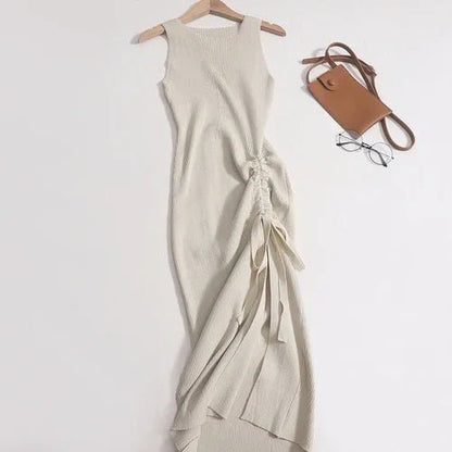 Sexy Drawstring Split Sleeveless Maxi Dress for Women - dellidu.com - Apricot - Sexy Drawstring Split Sleeveless Maxi Dress for Women - One Size - Sexy Drawstring Split Sleeveless Maxi Dress for Women - 14:173#Apricot;5:200003528 - dellidu.com