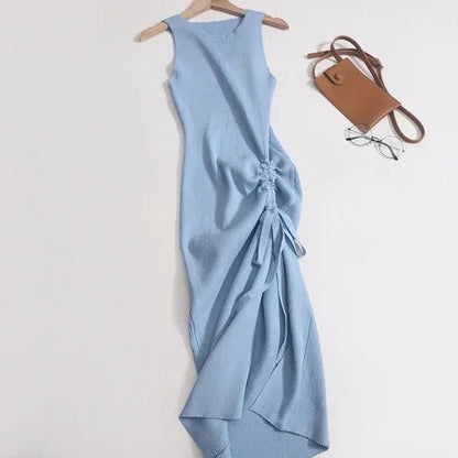 Sexy Drawstring Split Sleeveless Maxi Dress for Women - dellidu.com - Light Blue - Sexy Drawstring Split Sleeveless Maxi Dress for Women - One Size - Sexy Drawstring Split Sleeveless Maxi Dress for Women - 14:13978534;5:200003528 - dellidu.com