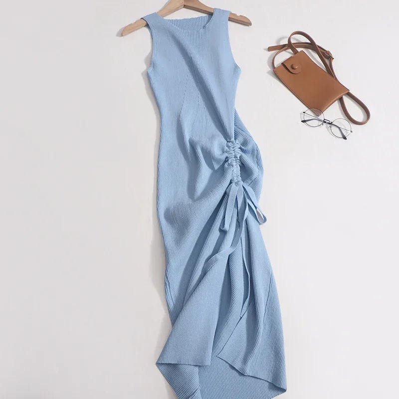 Sexy Drawstring Split Sleeveless Maxi Dress for Women - dellidu.com - black - Sexy Drawstring Split Sleeveless Maxi Dress for Women - One Size - Sexy Drawstring Split Sleeveless Maxi Dress for Women - 14:193;5:200003528 - dellidu.com