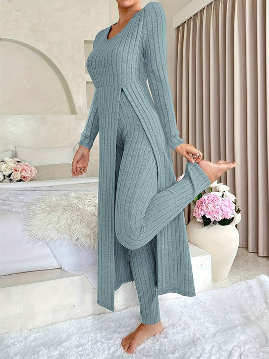 Short Sleeve V Neck Ribbed Pants Set - dellidu.com - grey - Short Sleeve V Neck Ribbed Pants Set - S - Short Sleeve V Neck Ribbed Pants Set - 10004;16080 - dellidu.com