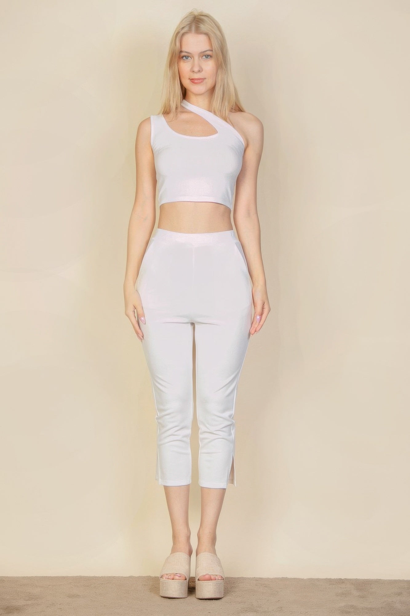 Slit Hem Cropped Pants - dellidu.com - White - product image - S - product image - wh2000647.S.White - dellidu.com