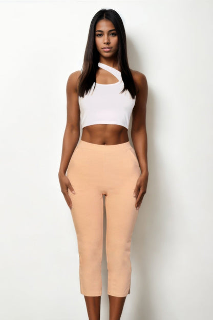 Slit Hem Cropped Pants - dellidu.com - Khaki - product image - S - product image - wh2000647.S.Khaki - dellidu.com