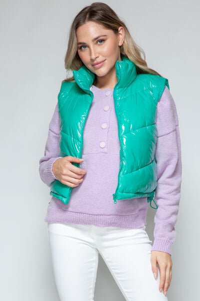 Snobbish Shiny Quilted Zip - Up Turtleneck Vest - dellidu.com - 100100814921470 - Green - 7f5f6f06 - 80f5 - 4059 - 9a0b - 4b1d1298aee7 - Min - S - 7f5f6f06 - 80f5 - 4059 - 9a0b - 4b1d1298aee7 - Min - 100100814921470 - Trendsi