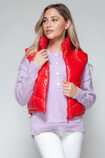 Snobbish Shiny Quilted Zip - Up Turtleneck Vest - dellidu.com - 100100066213678 - Red - 76452efb - 1eaa - 40b0 - 8b46 - 2a465e829b42 - Min - L - 76452efb - 1eaa - 40b0 - 8b46 - 2a465e829b42 - Min - 100100066213678 - Trendsi