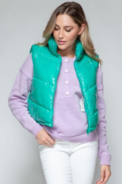 Snobbish Shiny Quilted Zip - Up Turtleneck Vest - dellidu.com - 100100814921470 - Green - b8122a03 - f710 - 43e7 - 9498 - 86ccc4a4aeb4 - Min - S - b8122a03 - f710 - 43e7 - 9498 - 86ccc4a4aeb4 - Min - 100100814921470 - Trendsi