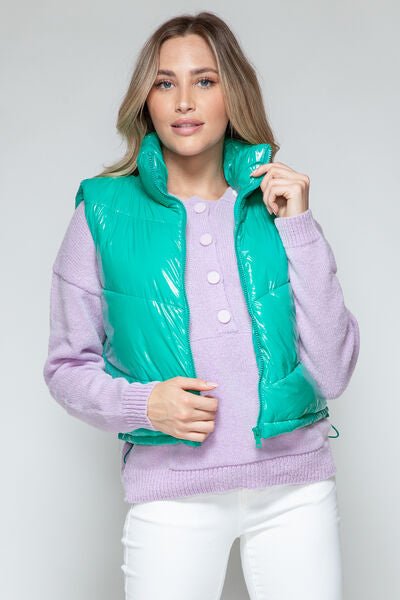 Snobbish Shiny Quilted Zip - Up Turtleneck Vest - dellidu.com - 100100814921470 - Green - 055e6aca - 2271 - 4a06 - ac0f - 6af2c459b6f1 - Min - S - 055e6aca - 2271 - 4a06 - ac0f - 6af2c459b6f1 - Min - 100100814921470 - Trendsi