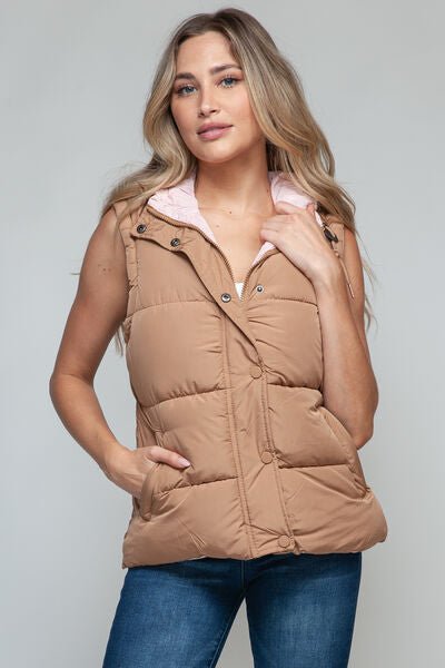 Snobbish Snap and Zip Closure Hooded Vest - dellidu.com - 100100843381204 - Camel - b05fbf40 - a07b - 45ad - 93a9 - 0fa8df6ada25 - Min - S - b05fbf40 - a07b - 45ad - 93a9 - 0fa8df6ada25 - Min - 100100843381204 - Trendsi