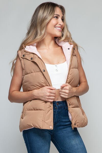 Snobbish Snap and Zip Closure Hooded Vest - dellidu.com - 100100843381204 - Camel - 86e68db6 - 528a - 4ee2 - 9da2 - 948b03d79b86 - Min - S - 86e68db6 - 528a - 4ee2 - 9da2 - 948b03d79b86 - Min - 100100843381204 - Trendsi