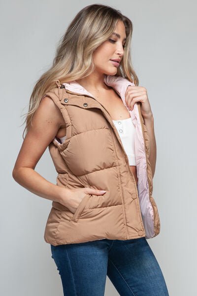 Snobbish Snap and Zip Closure Hooded Vest - dellidu.com - 100100843381204 - Camel - c6970406 - 361a - 41e5 - 8c0f - 56aa8a9089db - Min - S - c6970406 - 361a - 41e5 - 8c0f - 56aa8a9089db - Min - 100100843381204 - Trendsi