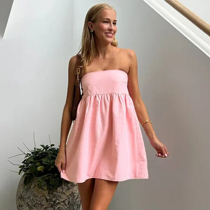 TARUXY Elegant Strapless Beach Dress for Women - dellidu.com - Pink - TARUXY Elegant Strapless Beach Dress for Women - M - TARUXY Elegant Strapless Beach Dress for Women - 14:1052;5:361386 - dellidu.com