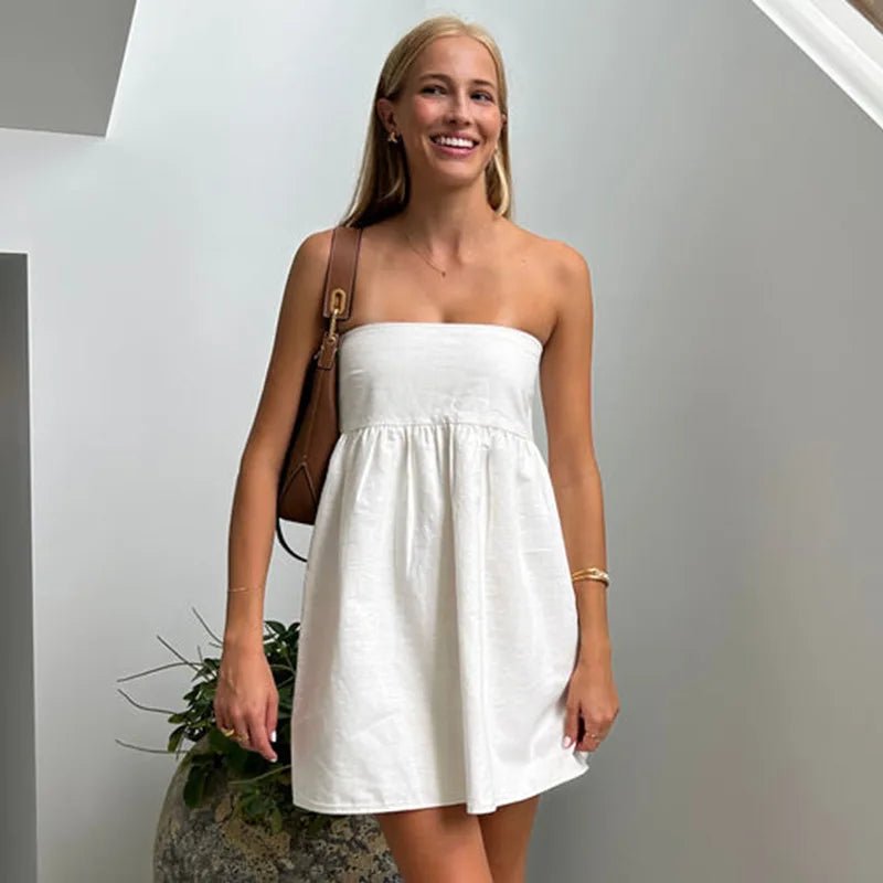 TARUXY Elegant Strapless Beach Dress for Women - dellidu.com - White - TARUXY Elegant Strapless Beach Dress for Women - S - TARUXY Elegant Strapless Beach Dress for Women - 14:771#White;5:100014064 - dellidu.com