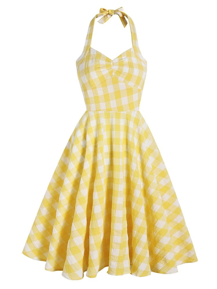 Tonval Women's Summer Backless Party Dress - Yellow Plaid - dellidu.com - Yellow - Tonval Women's Summer Backless Party Dress - Yellow Plaid - L - Tonval Women's Summer Backless Party Dress - Yellow Plaid - 14:366;5:361385 - dellidu.com