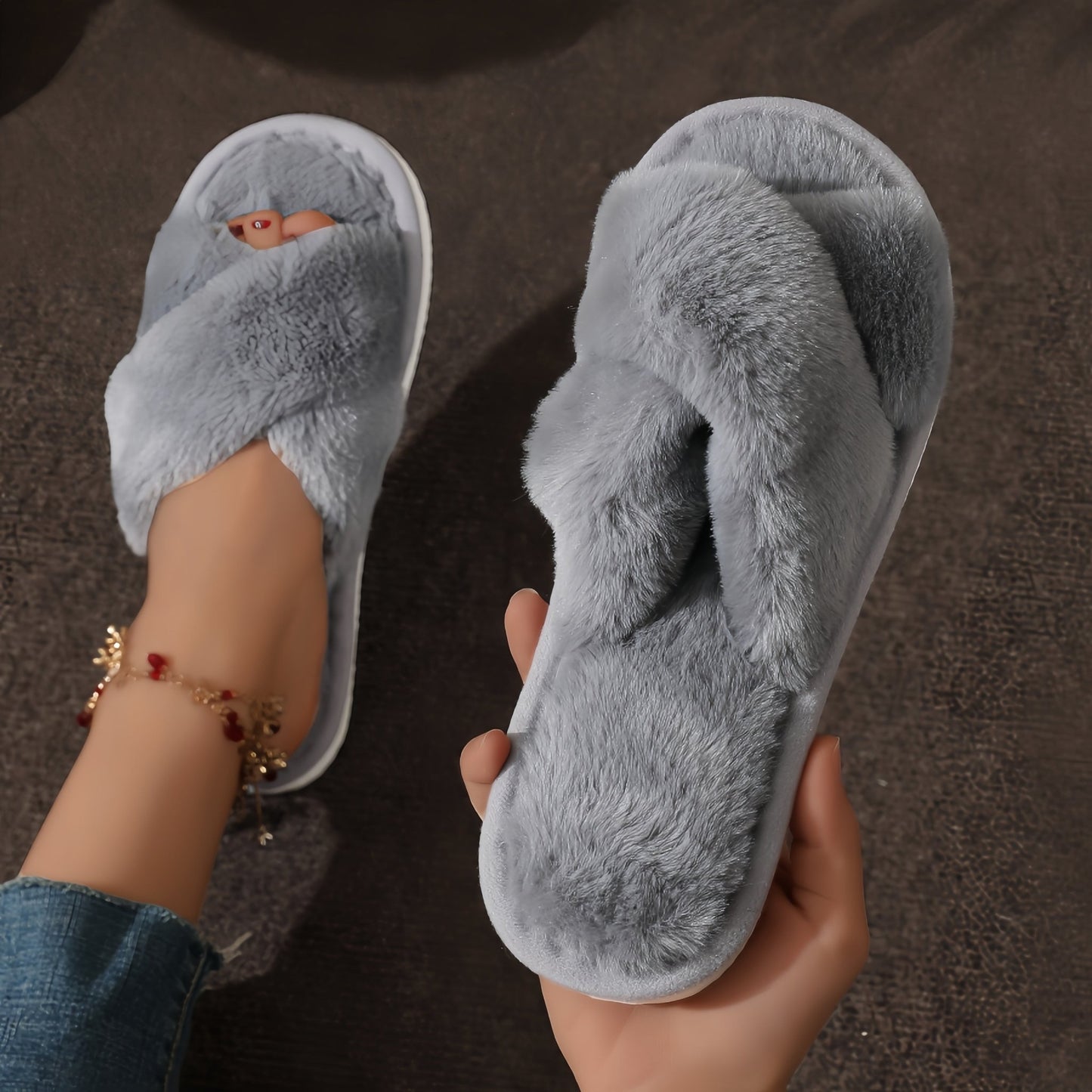 Ultra - Comfortable Leopard Print Plush Slippers - dellidu.com - Dark Gray - Ultra - Comfortable Leopard Print Plush Slippers - US 6.5 - 7 - Ultra - Comfortable Leopard Print Plush Slippers - 15071;22926 - dellidu.com