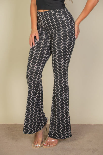 Wavy Print High Waist Flare Pants - dellidu.com - Print 313 black - product image - S - product image - wh2000633.S.Print.313.Black - dellidu.com