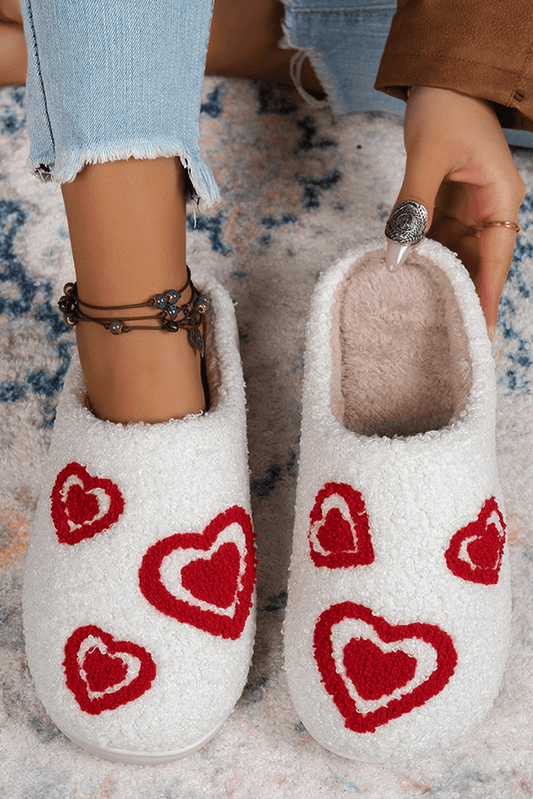 White Valentines Heart Pattern Plush Slippers - dellidu.com - Slides Shoes + Flip Flops - 100329020131 - White - White Valentines Heart Pattern Plush Slippers - 37 - White Valentines Heart Pattern Plush Slippers - BH023965 - P1 - 37 - Shewin