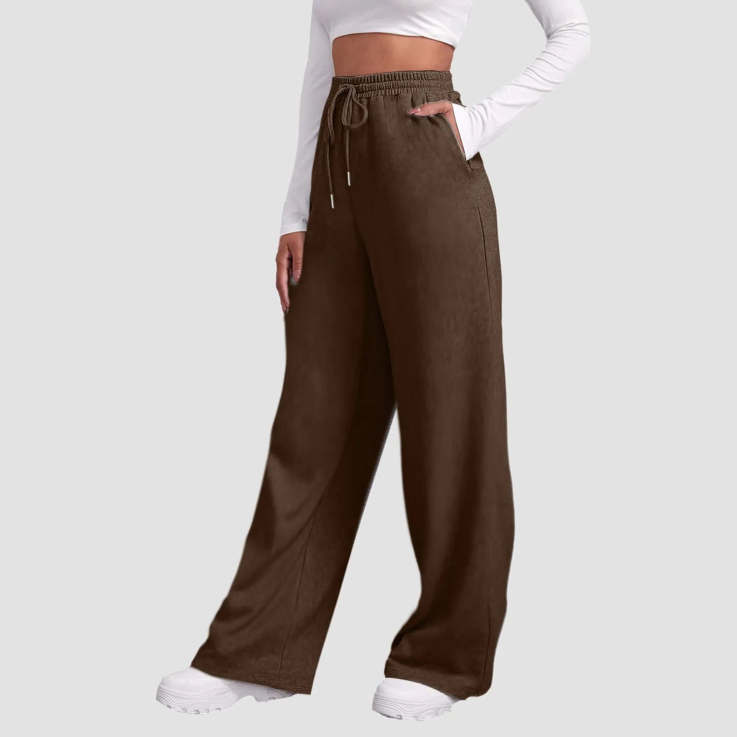 Wide Leg Casual Pants for Women - High Waist Drawstring Trousers - dellidu.com - Brown - b - Wide Leg Casual Pants for Women - High Waist Drawstring Trousers - M - Wide Leg Casual Pants for Women - High Waist Drawstring Trousers - 14:29#Brown - b;5:361386 - dellidu.com