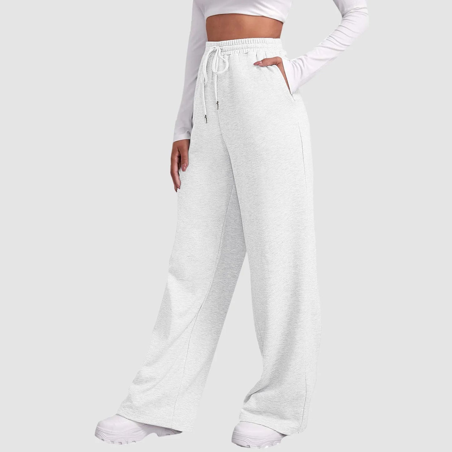 Wide Leg Casual Pants for Women - High Waist Drawstring Trousers - dellidu.com - White - a - Wide Leg Casual Pants for Women - High Waist Drawstring Trousers - S - Wide Leg Casual Pants for Women - High Waist Drawstring Trousers - 14:173#White - a;5:100014064 - dellidu.com