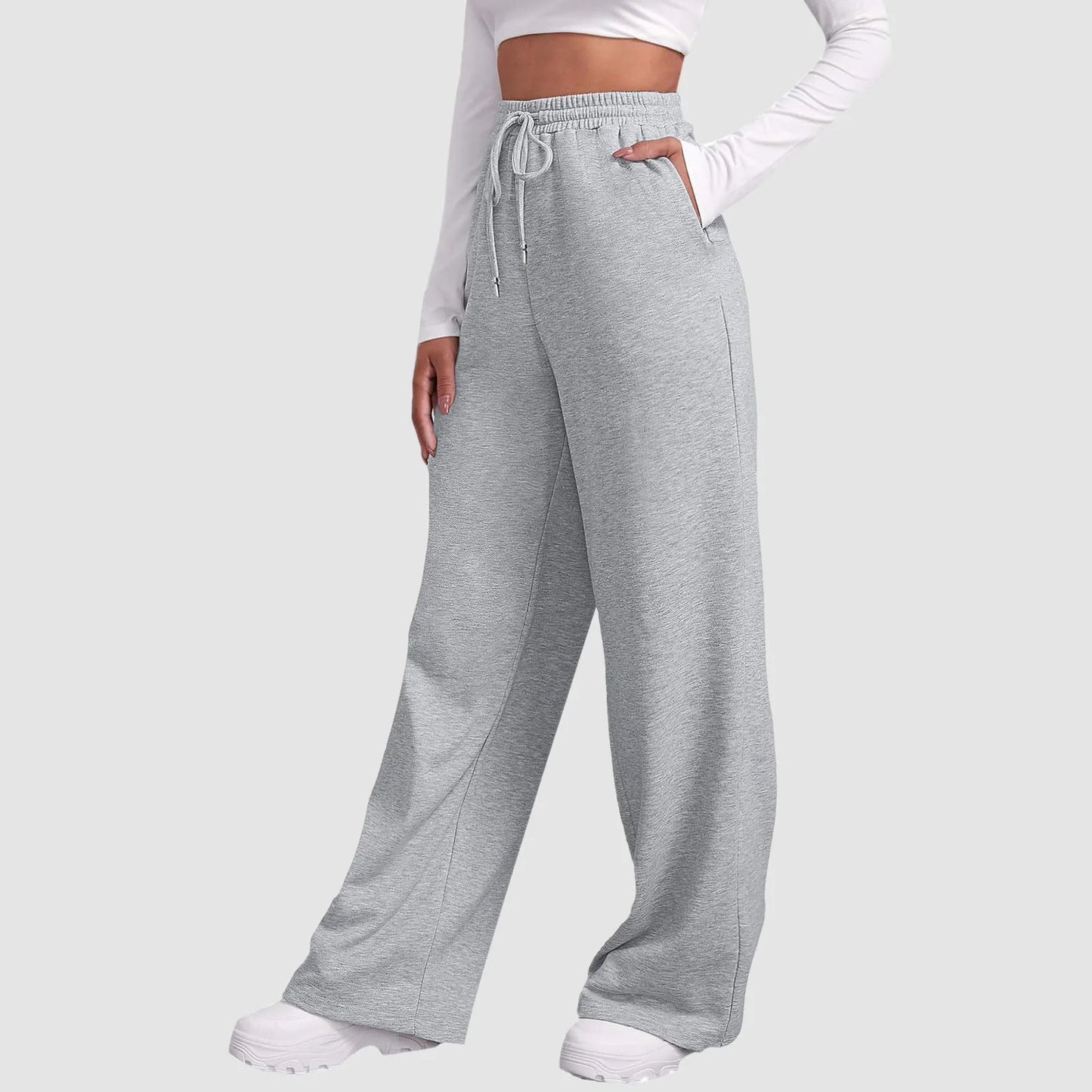 Wide Leg Casual Pants for Women - High Waist Drawstring Trousers - dellidu.com - Silver - a - Wide Leg Casual Pants for Women - High Waist Drawstring Trousers - M - Wide Leg Casual Pants for Women - High Waist Drawstring Trousers - 14:100010417#Silver - a;5:361386 - dellidu.com