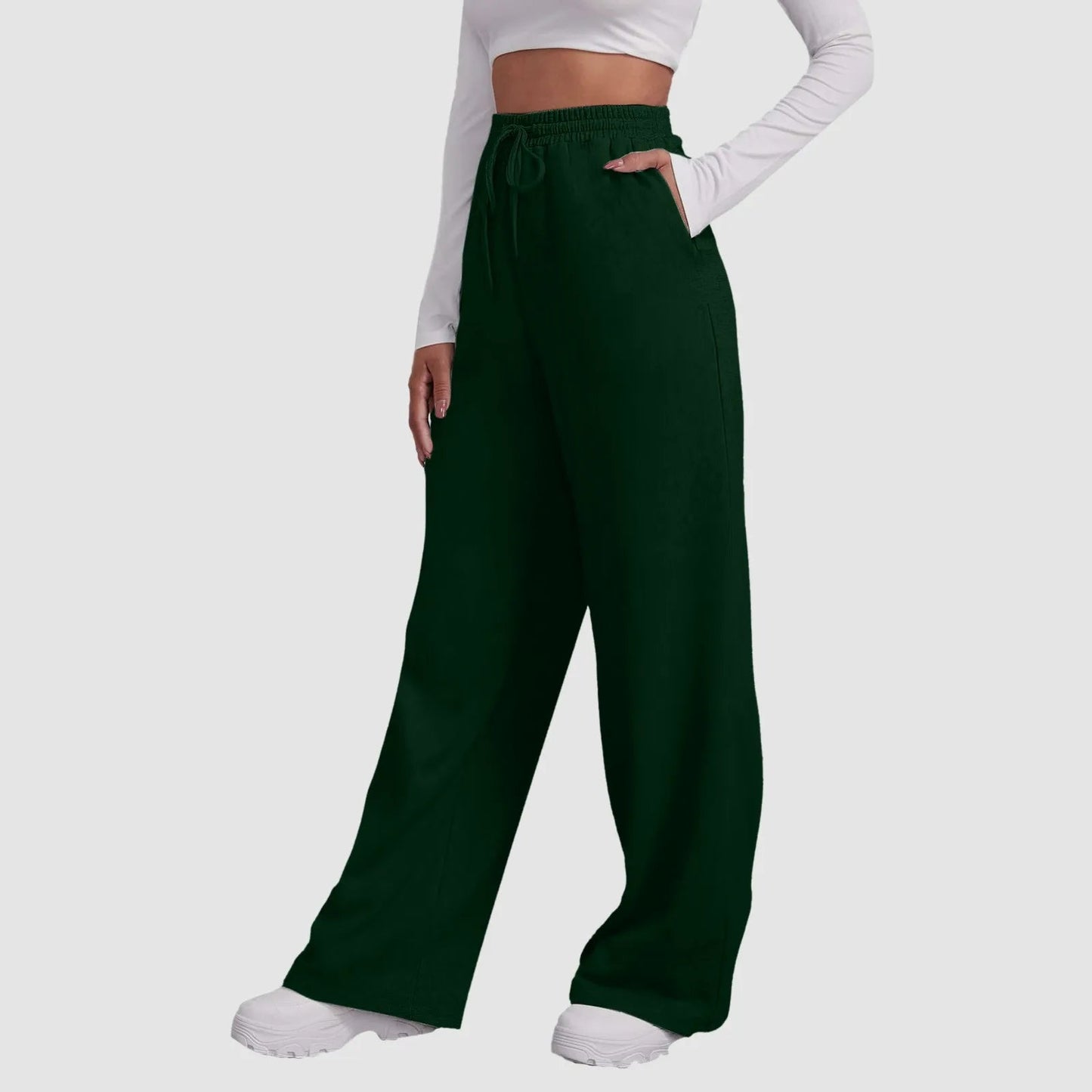 Wide Leg Casual Pants for Women - High Waist Drawstring Trousers - dellidu.com - Green - c - Wide Leg Casual Pants for Women - High Waist Drawstring Trousers - XXL - Wide Leg Casual Pants for Women - High Waist Drawstring Trousers - 14:203196829#Green - c;5:4182 - dellidu.com