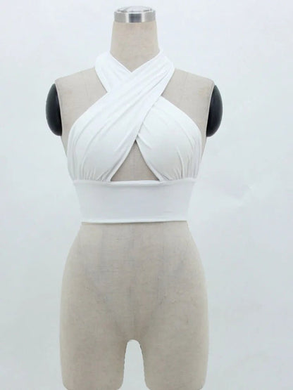 Women’s Backless Crop Top - Strappy Halter Neck Vest - dellidu.com - WHITE - Women’s Backless Crop Top - Strappy Halter Neck Vest - M - Women’s Backless Crop Top - Strappy Halter Neck Vest - 14:29;5:361386 - dellidu.com