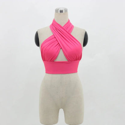 Women’s Backless Crop Top - Strappy Halter Neck Vest - dellidu.com - Rose Red - Women’s Backless Crop Top - Strappy Halter Neck Vest - S - Women’s Backless Crop Top - Strappy Halter Neck Vest - 14:200211869;5:100014064 - dellidu.com