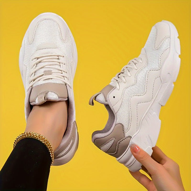 Women's Breathable Mesh Casual Sneakers - Lightweight Athletic Shoes - dellidu.com - Beige And Khaki - Women's Breathable Mesh Casual Sneakers - Lightweight Athletic Shoes - EU 34.5 - Women's Breathable Mesh Casual Sneakers - Lightweight Athletic Shoes - 138301;15132 - dellidu.com