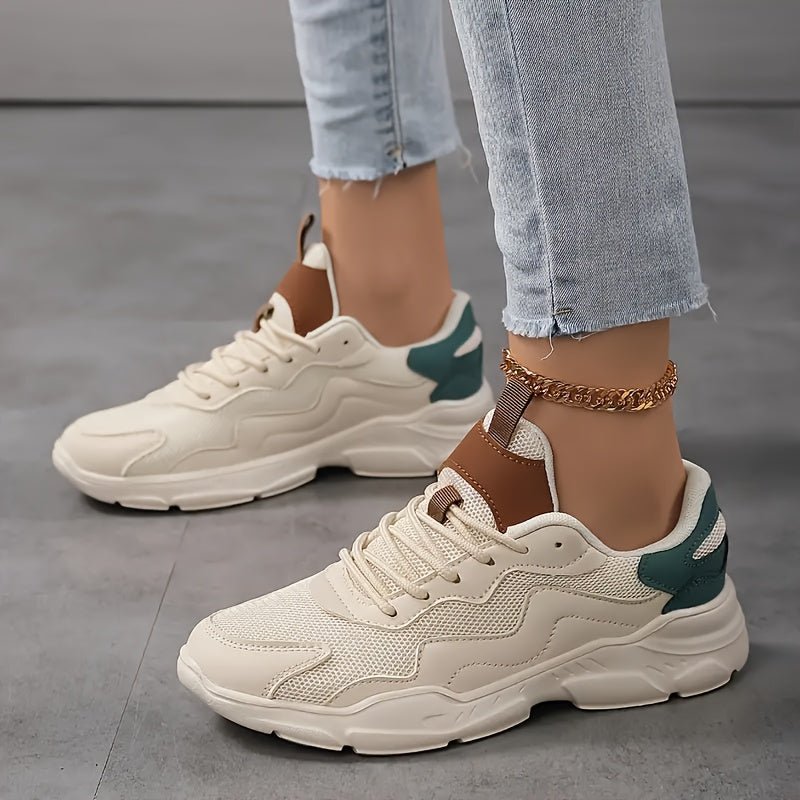 Women's Breathable Mesh Casual Sneakers - Lightweight Athletic Shoes - dellidu.com - Beige And Khaki - Women's Breathable Mesh Casual Sneakers - Lightweight Athletic Shoes - EU 34.5 - Women's Breathable Mesh Casual Sneakers - Lightweight Athletic Shoes - 138301;15132 - dellidu.com