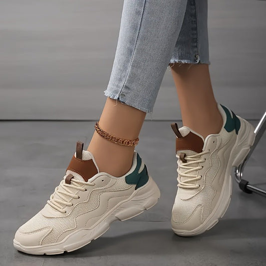 Women's Breathable Mesh Casual Sneakers - Lightweight Athletic Shoes - dellidu.com - Beige And Khaki - Women's Breathable Mesh Casual Sneakers - Lightweight Athletic Shoes - EU 34.5 - Women's Breathable Mesh Casual Sneakers - Lightweight Athletic Shoes - 138301;15132 - dellidu.com